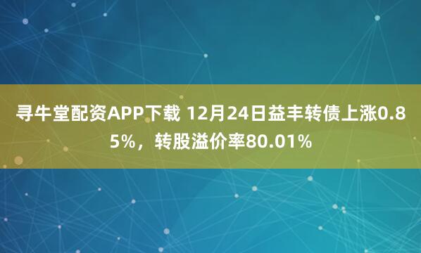 寻牛堂配资APP下载 12月24日益丰转债上涨0.85%，转股溢价率80.01%